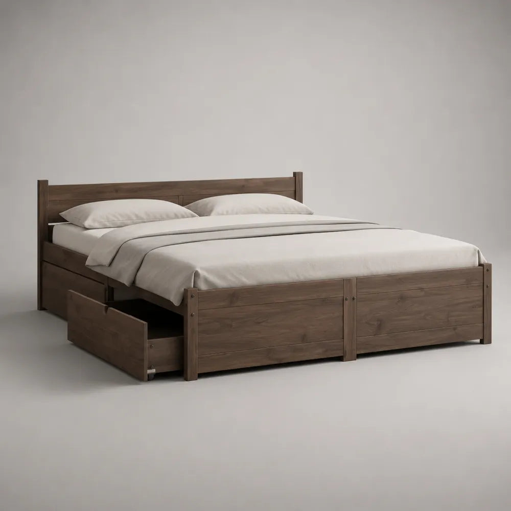 Letto matrimoniale con cassetti contenitore in MDF effetto noce con testiera e struttura rettangolare 160x200 cm