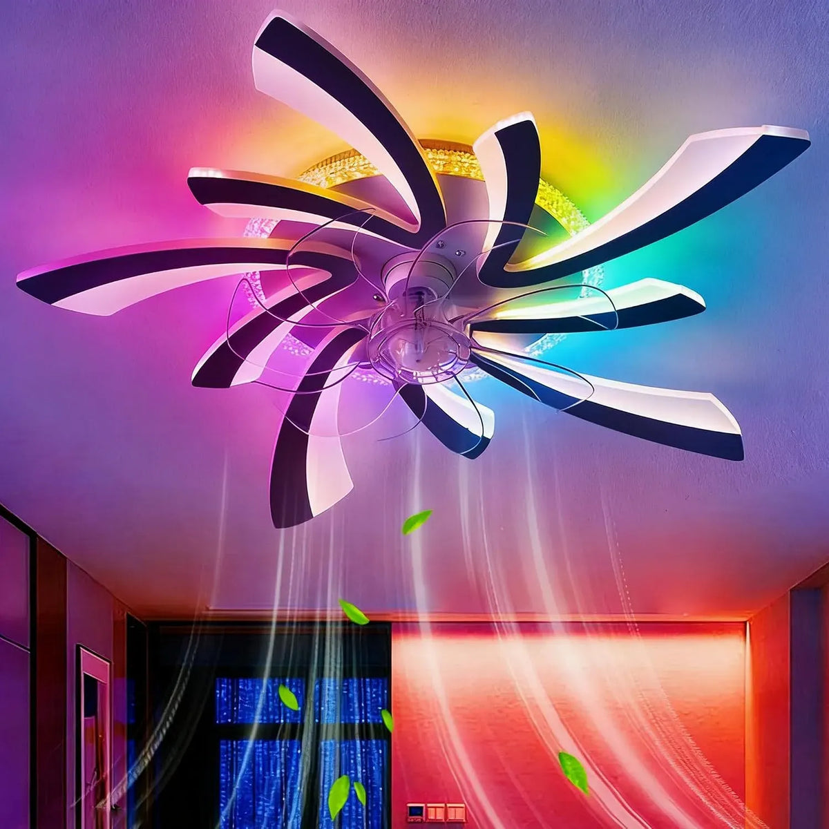 Ventilatore, RGB DC 6, nero, ventola per circolazione dell'aria, Ventilatore Da Soffitto Con Luce E Telecomando