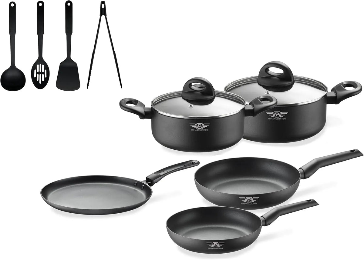 Batteria, rivestimento antiaderente, 11 Pezzi, nero, Cucina 11 Pezzi