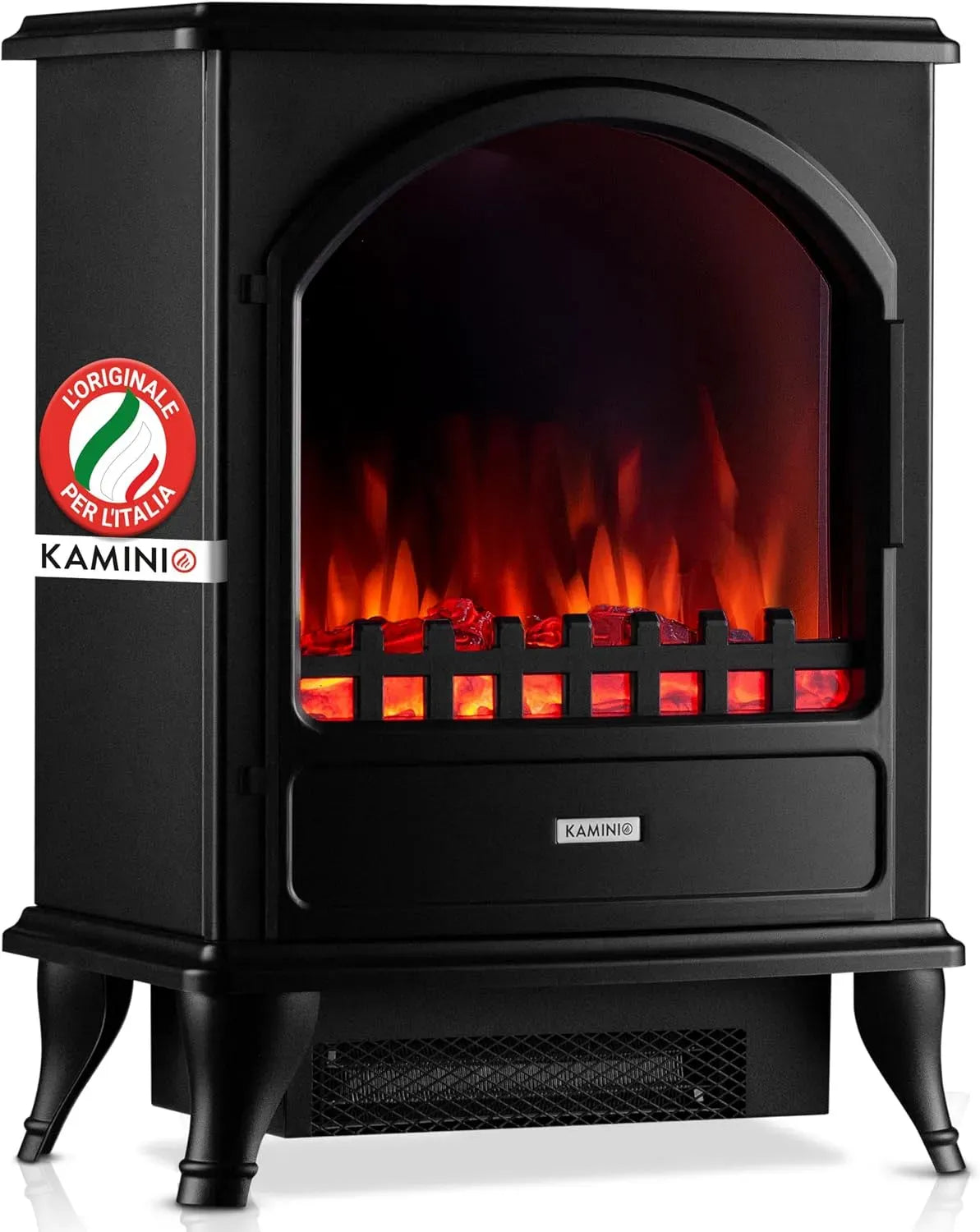 Camino elettrico Leni, effetto fiamma 3D, Stufa elettrica con riscaldamento, Nero