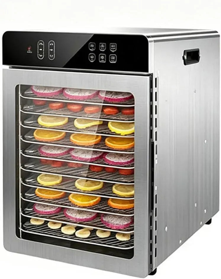 Asciugatrice 24H, 800 W, 30 a 90 °C, timer, professionale, 2 zone di temperatura, acciaio inox, 10 Vassoi in Acciaio Inox, Display LED, 10 tray