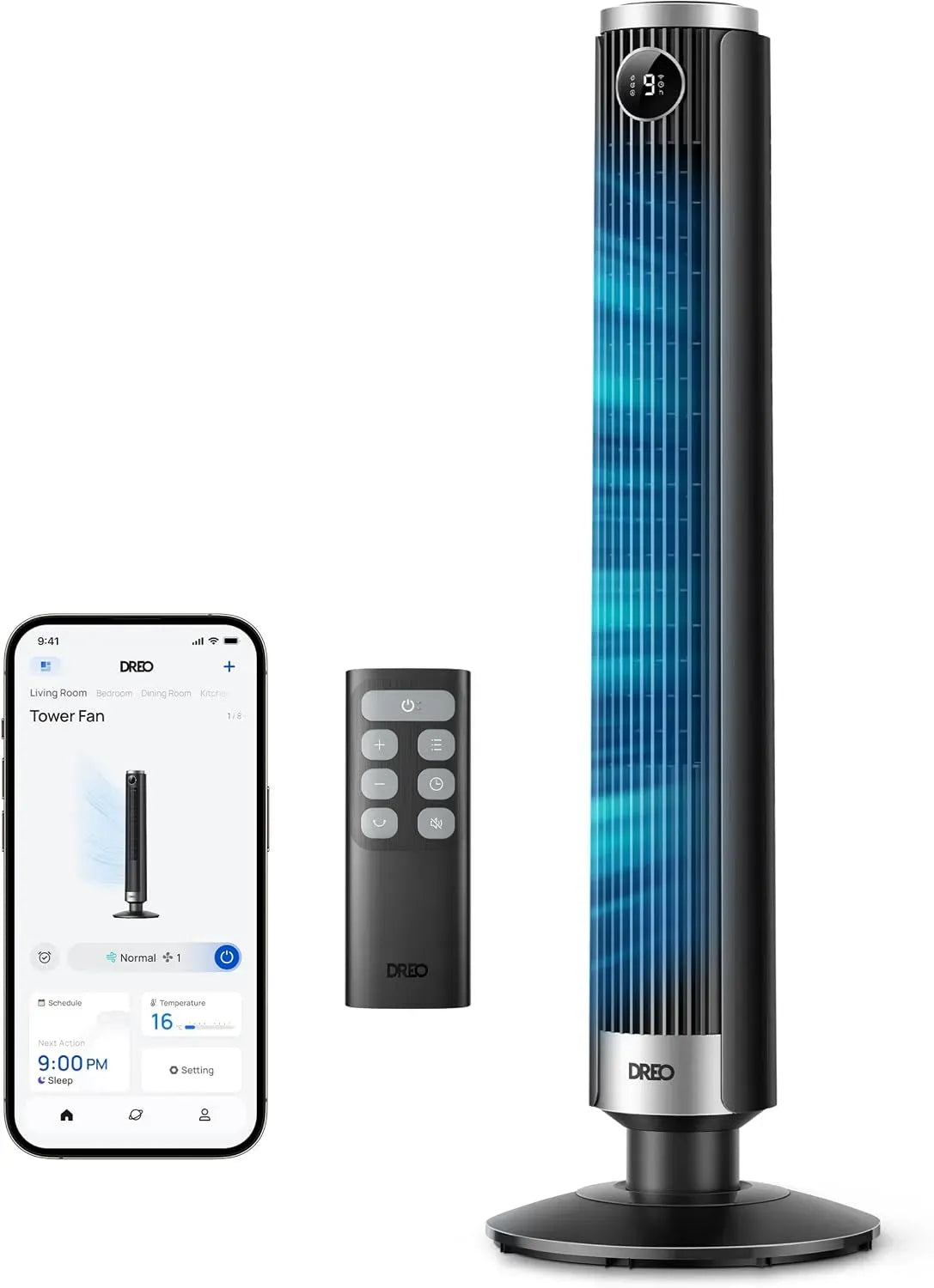 Ventilatore, 114cm, 20 dB, DREO 554S, timer, oscillazione, Timer 12 h per Casa e Ufficio, Oscillazione 90°, Silenzioso 20 dB Dormire, 9 Velocità