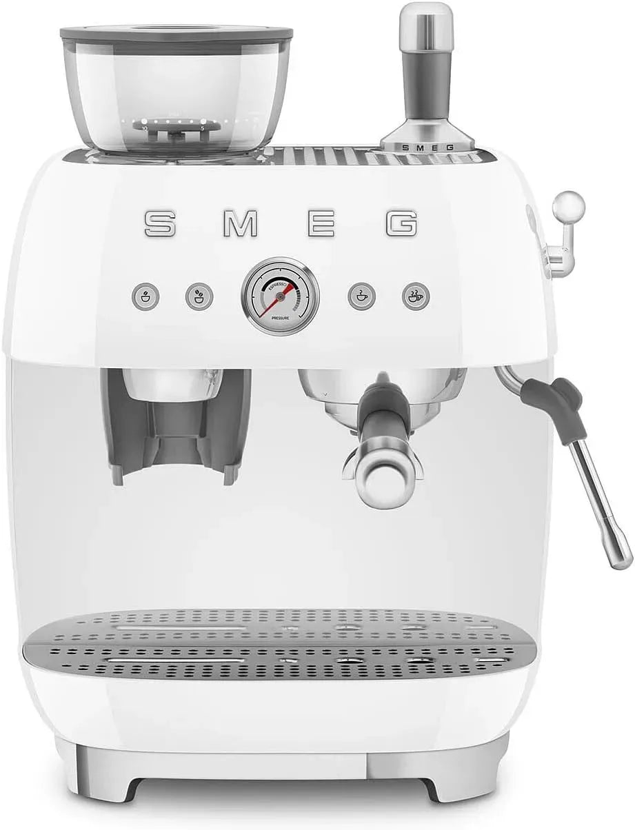 Smeg EGF03WHEU Macchina da caffè, 1 L, 1350 W, ampio serbatoio, vapore, bianco, Lancia a Vapore e Manometro, 4 Livelli di Temperatura