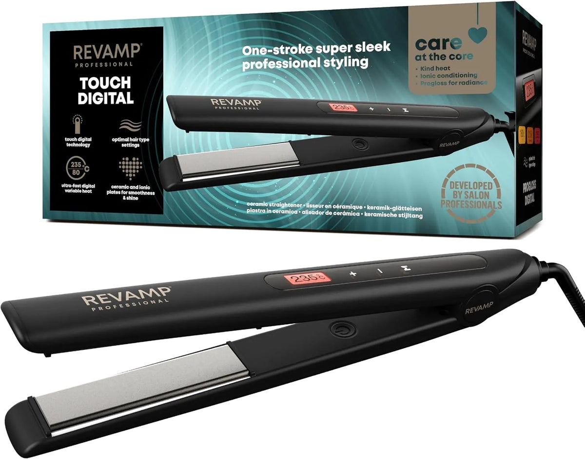 Piastra per capelli, 80 a 235 °C, lisciacapelli, REVAMP, touch, professionale, nero, Progloss Touch Digital