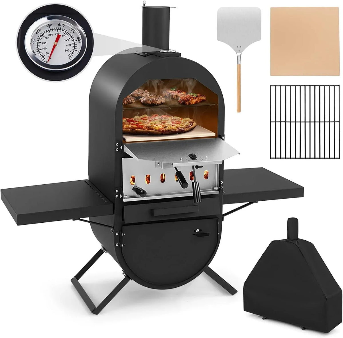 Forno elettrico per pizza, COSTWAY, esterno, IP65, pietra refrattaria, Pala per Pizza