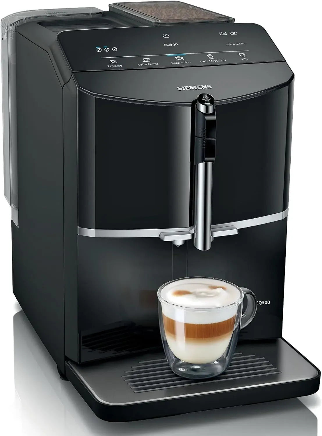 Siemens EQ300 TF301E19 Montalatte, 1300 W, cappuccinatore, touch, nero, funzione OneTouch, macina in ceramica