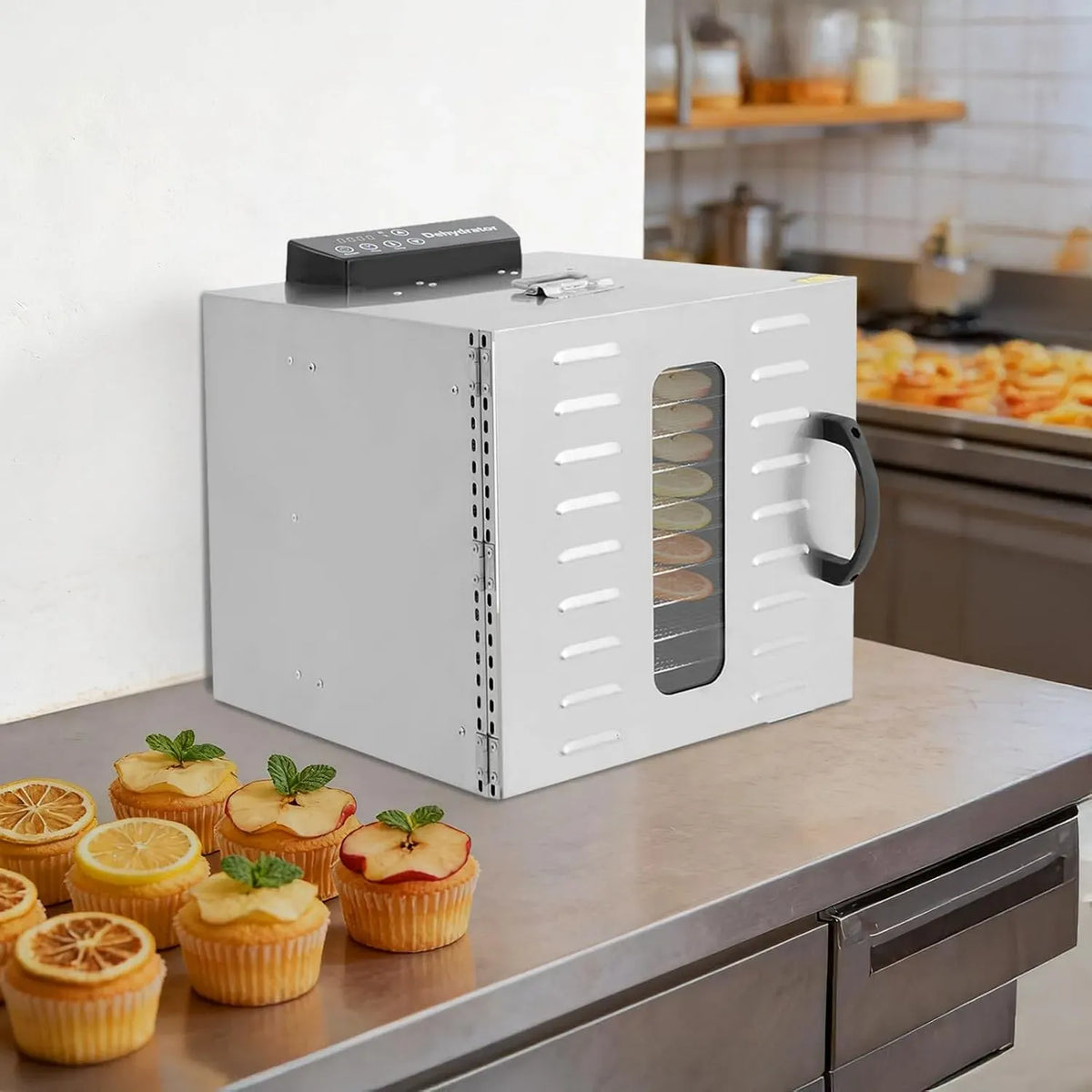 Asciugatrice, 30 a 90 °C, timer, 2 zone di temperatura, acciaio inox, timer 24 ore, disidratatore con 12 vassoi