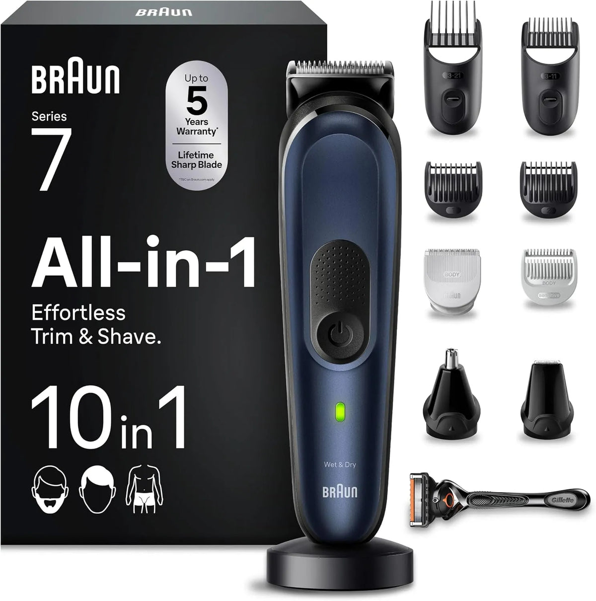 Braun 10-in-1 MGK7410 REGOLABARBA, Rasoio, blu, per Barba
