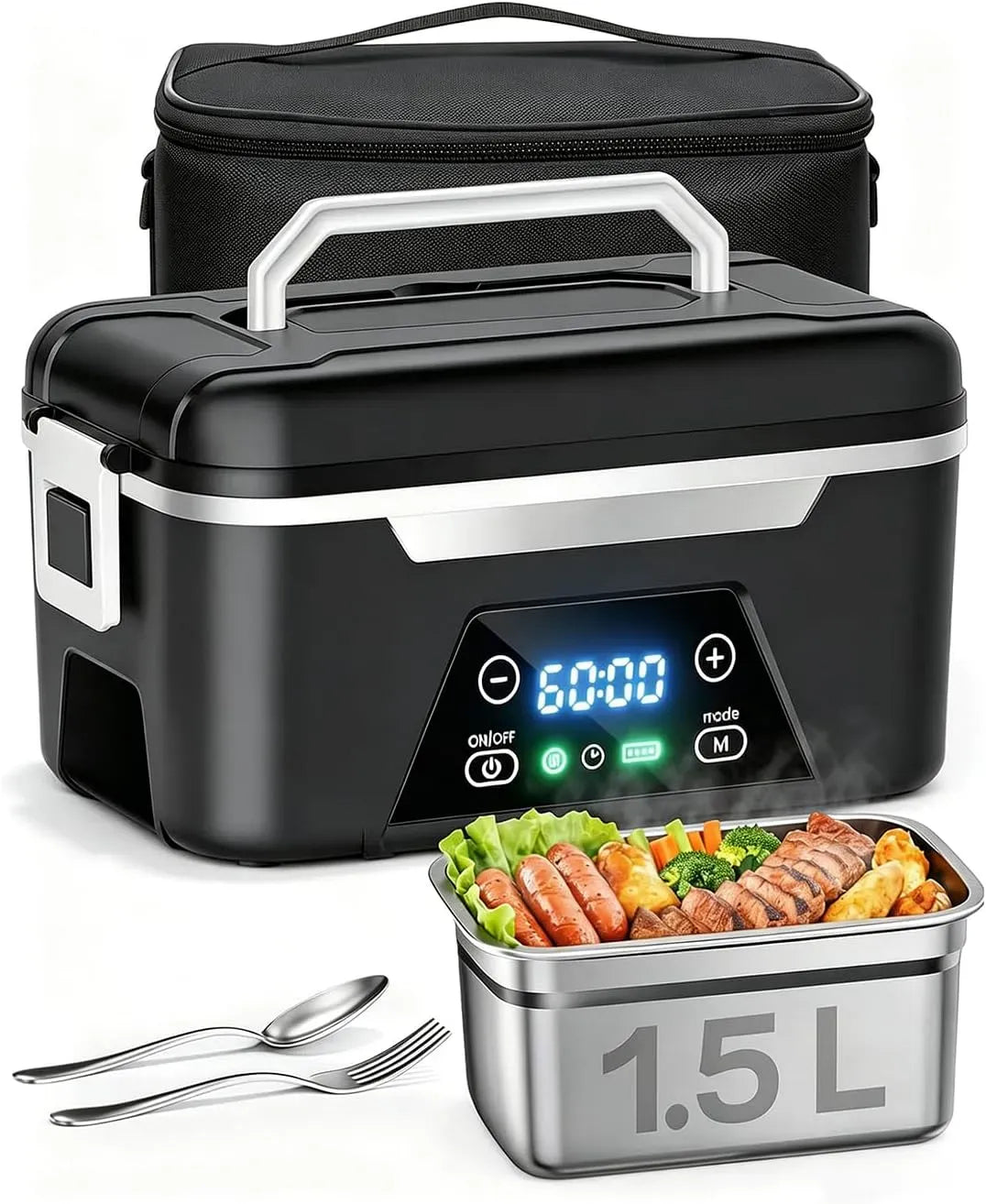 Batteria, 1,5 L, portatile, timer, USB, acciaio inox, funzione riscaldante, per Ufficio, LANMOU