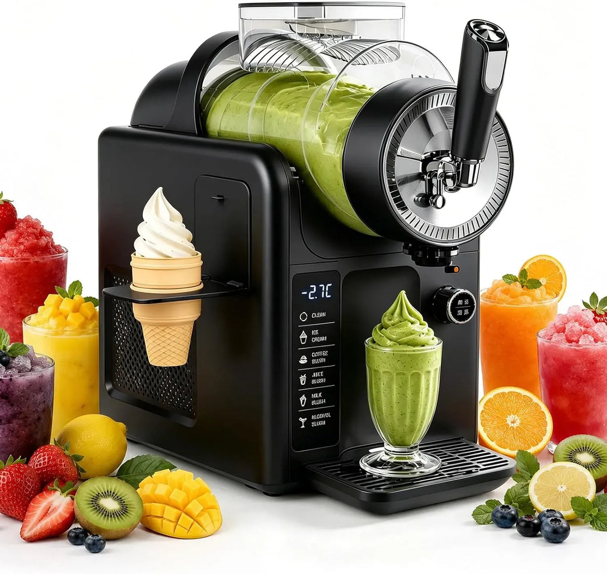 E 5 Macchina per Granita, macchina per gelato e sorbetto, 2 L, 5 programmi, ampio serbatoio, nero, per Granita 2 in 1