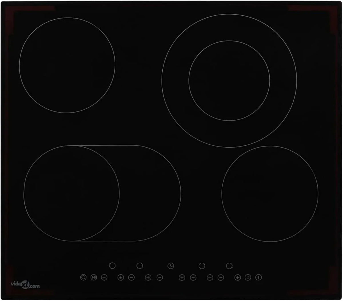 Piano cottura elettrico, 4 fuochi, 6600 W, da incasso, touch, piastra elettrica, Vetro-Ceramica