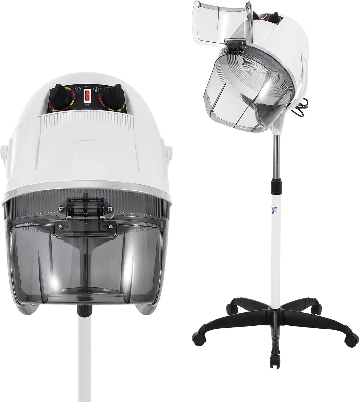 cuffia da parrucchiere, Professionale 1050W Asciugacapelli con treppiede, altezza regolabile 78, 128 cm, timer 0, 60 minuti, 75 °C