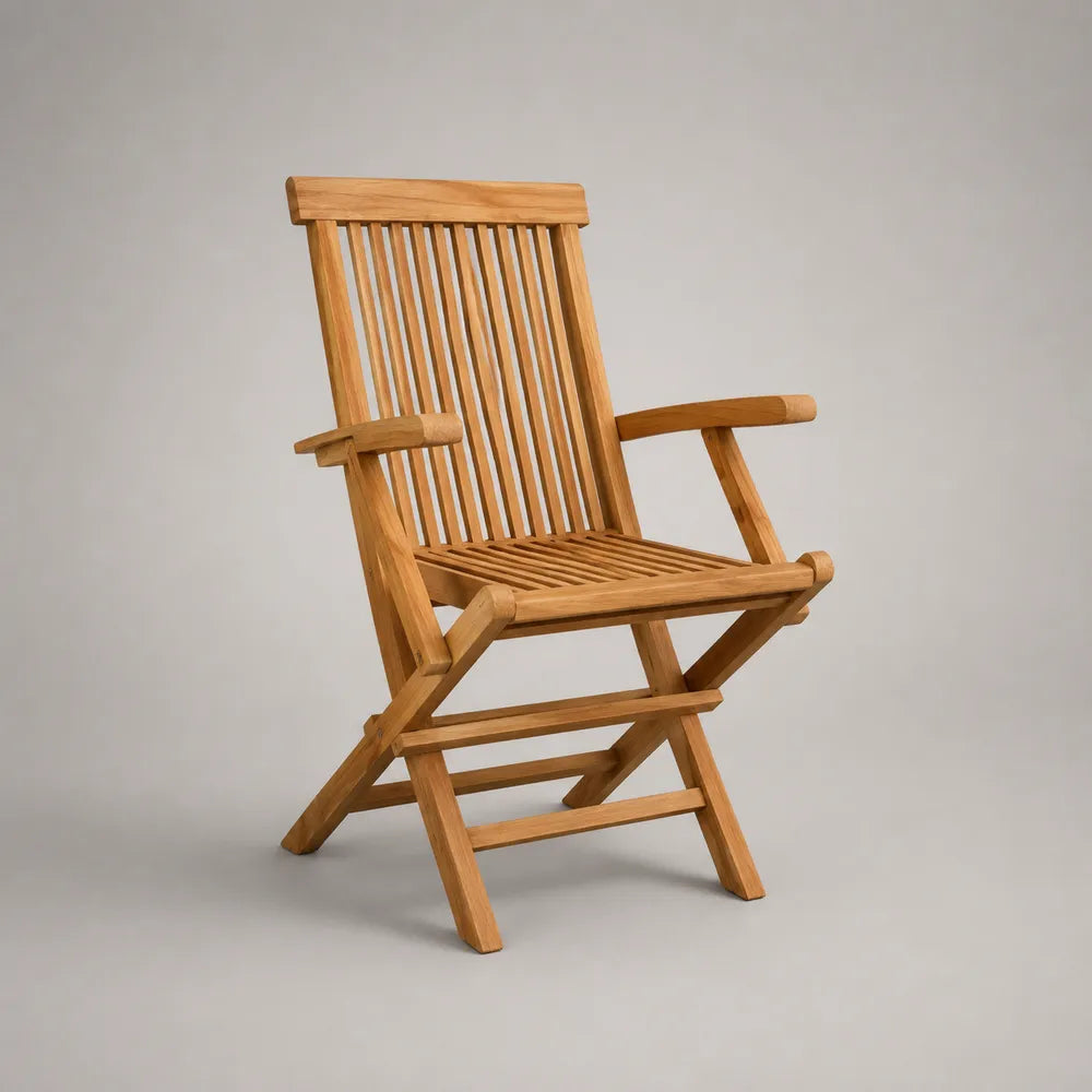 Sedia da giardino pieghevole in legno massello teak naturale con braccioli 60x70x95 cm