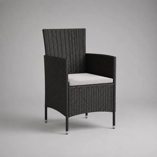 Poltrona da giardino in rattan sintetico nero con cuscino grigio e struttura in acciaio 75 x 80 x 95 cm