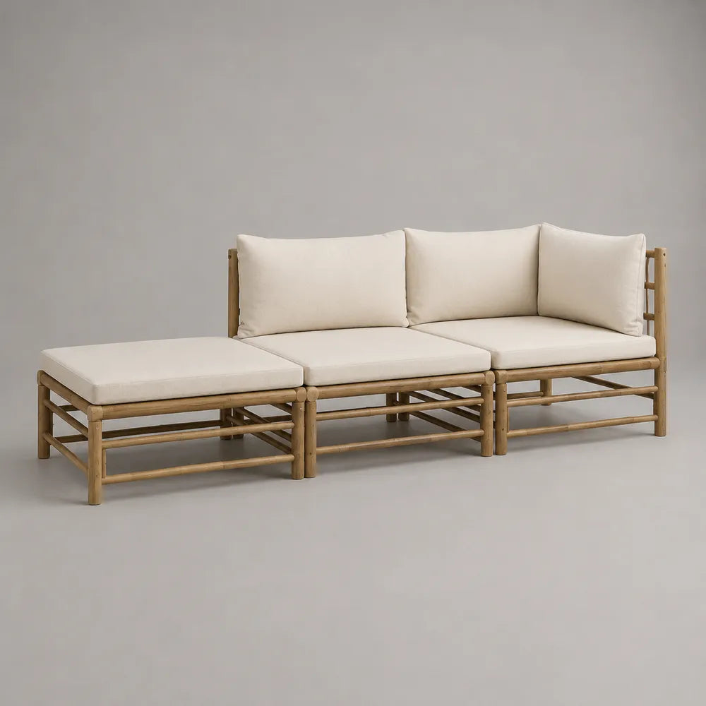 Divano da giardino modulare 240x80x70 cm in legno naturale con cuscini beige