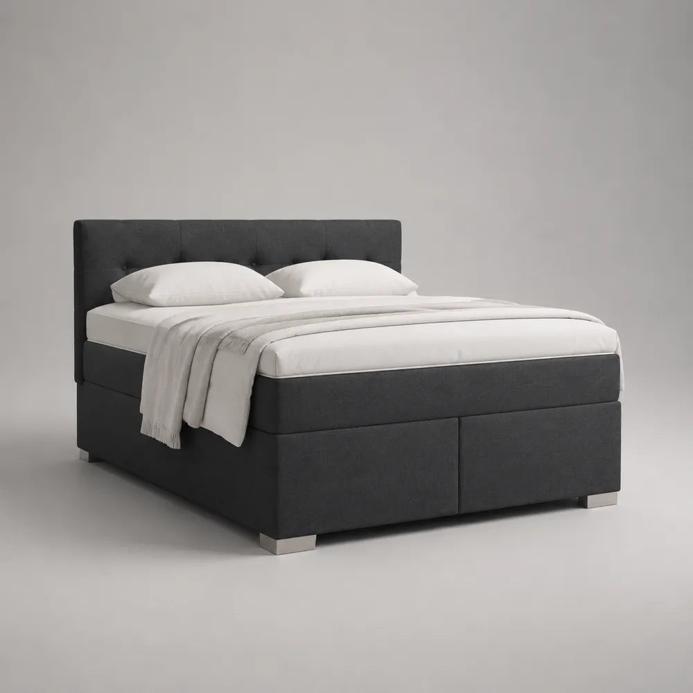 Letto matrimoniale imbottito contenitore in tessuto grigio scuro con testiera alta 160 x 200 cm
