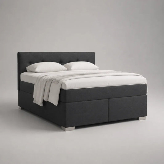 Letto matrimoniale imbottito contenitore in tessuto grigio scuro con testiera alta 160 x 200 cm
