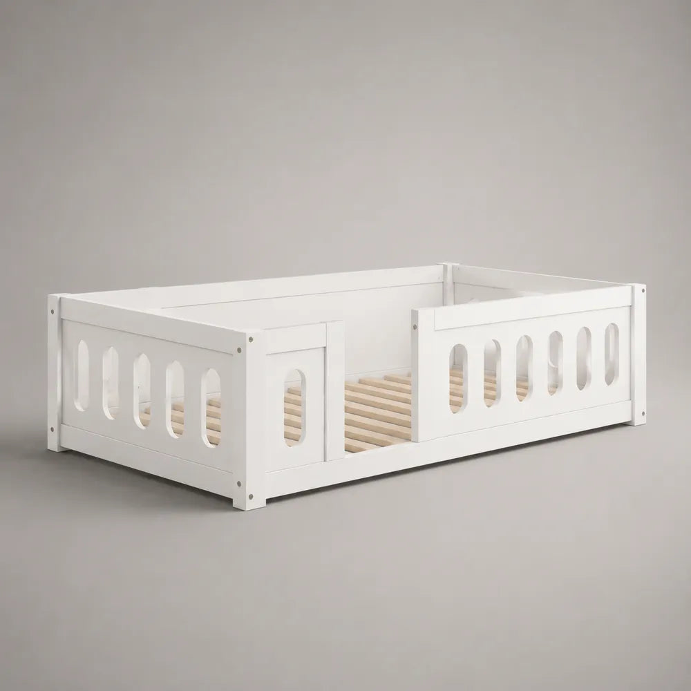 Letto singolo per bambini in legno bianco con sponde laterali 90 x 200 cm