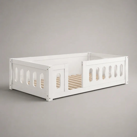 Letto singolo per bambini in legno bianco con sponde laterali 90 x 200 cm