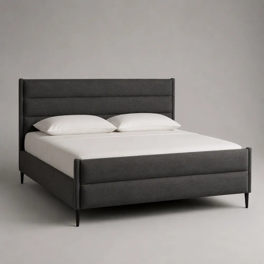 Letto matrimoniale imbottito con testiera trapuntata in tessuto grigio scuro 160 x 200 cm