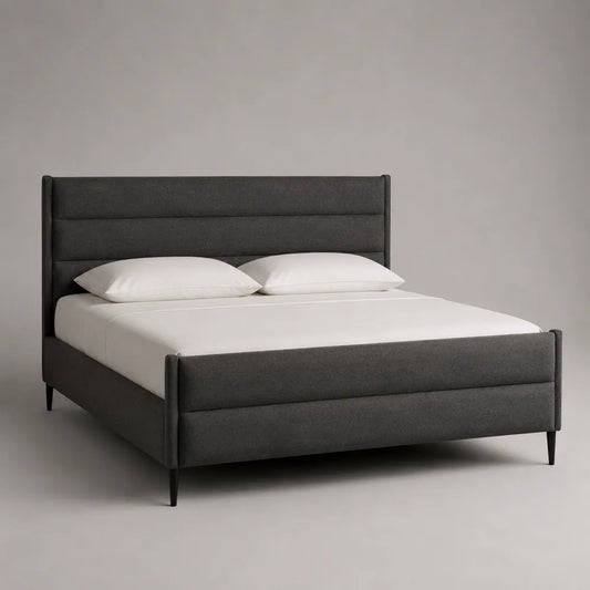 Letto matrimoniale imbottito con testiera trapuntata in tessuto grigio scuro 160 x 200 cm