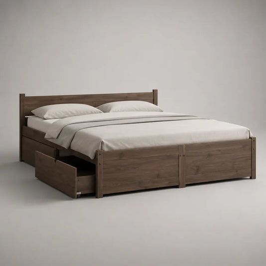 Letto matrimoniale con cassetti contenitore in MDF effetto noce con testiera e struttura rettangolare 160x200 cm