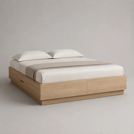 Letto matrimoniale con cassetti contenitore in MDF effetto rovere naturale 160 x 200 cm