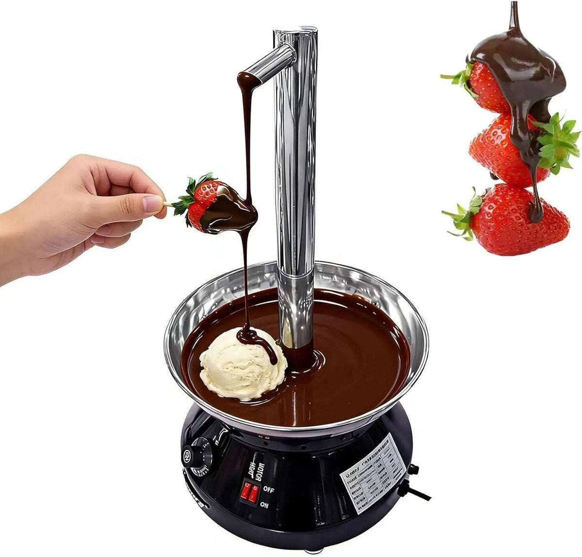 Macchina per fontana, 3 L, 280 W, 30 a 110 °C, 2 zone di temperatura, acciaio inox, per fontana di cioccolato da 3 l
