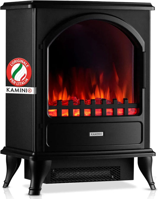 Camino elettrico Leni, effetto fiamma 3D, Stufa elettrica con riscaldamento, Nero