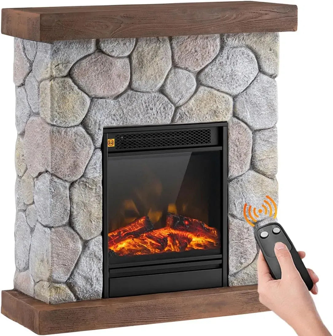 Termostato Digitale, Caminetto Silenzioso con Telecomando, Camino Elettrico a Muro con Cornice Effetto Pietra Potenza 2000W, Stufa a Parete Effetto