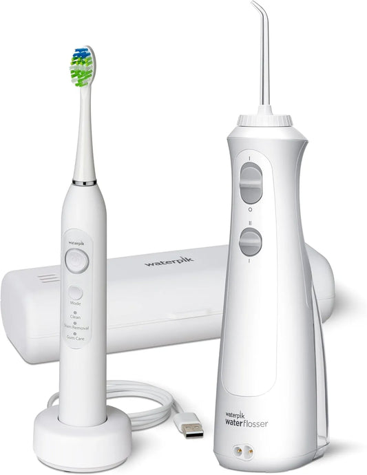 ADA accettato, Waterpik Cordless Pearl e Sensonic Spazzolino elettrico ricaricabile e idropulsore combinato, cura dentale completa per denti, gengive