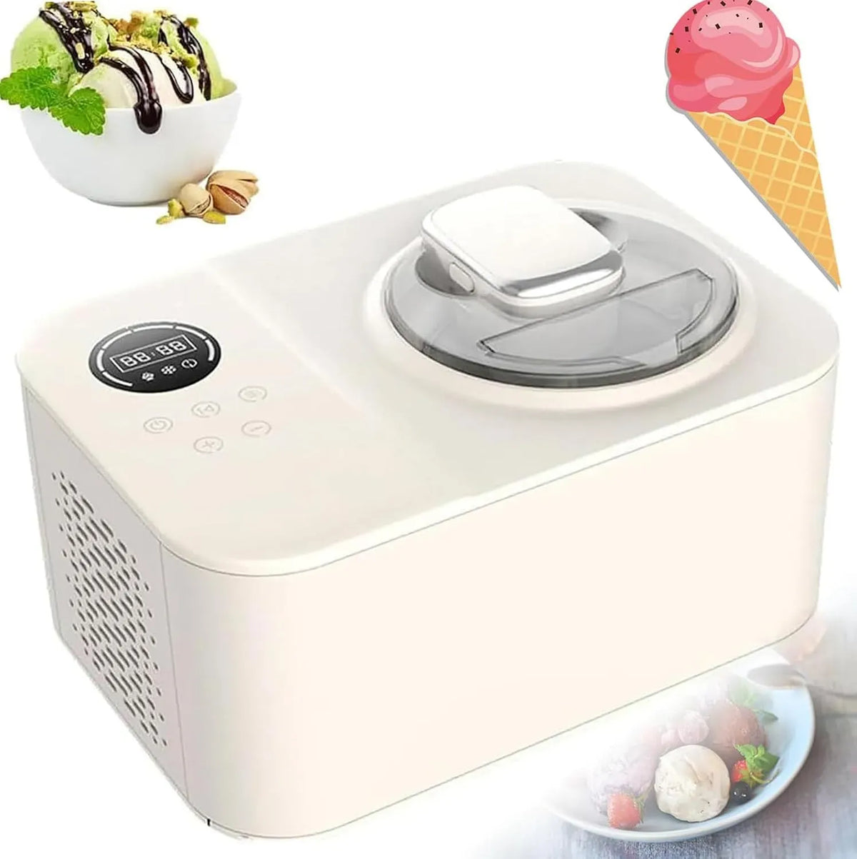piedini antiscivolo, Gelatiera automatica da 1200 ml dotato di controllo touchscreen, ricette rapide in 30 minuti per il divertimento della casa in