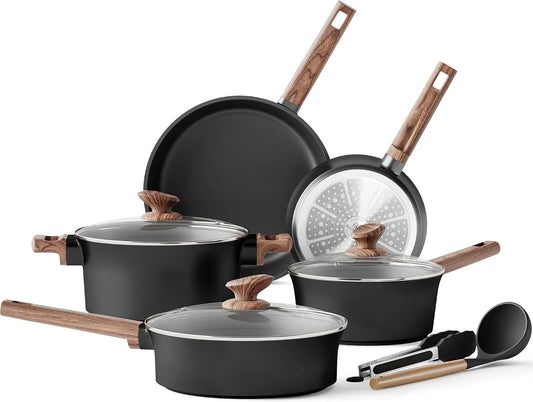 Kitchen Academy Set di Pentole e Padelle a Induzione in Ceramica 10 PC Nero