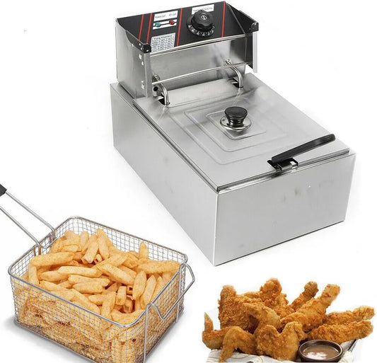 Smontabile, Verdure, Friggitrice elettrica Friggitrice a Bagno d'Olio Inox Singolo Serbatoio 5, Controllo della Temperatura, 1 Cesti per Fritte