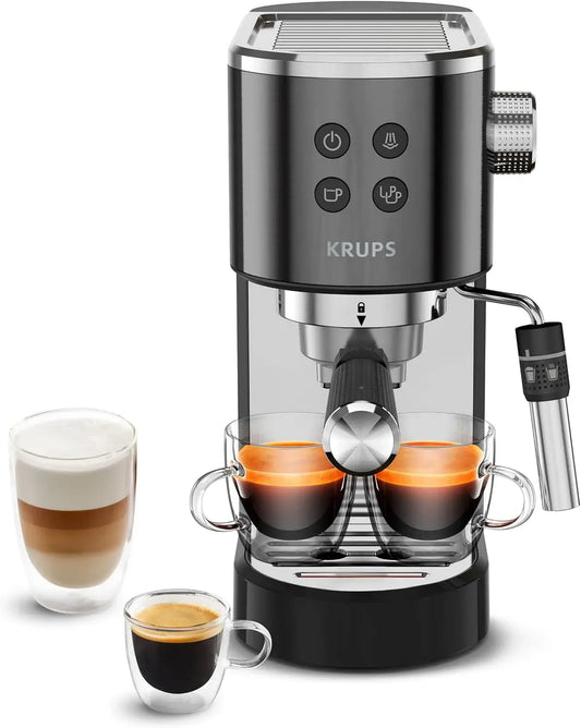 Krups XP444G Macchina da caffè, vapore, nero, 15 bar a pressione, ugello a doppio vapore