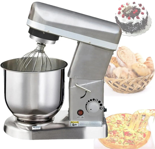 Robot da cucina l/7, 7 L, pasticceria, 3 velocità, professionale, acciaio inox, Gancio per impastare e Frusta in Acciaio Inox, Ciotola Grande da 5 l
