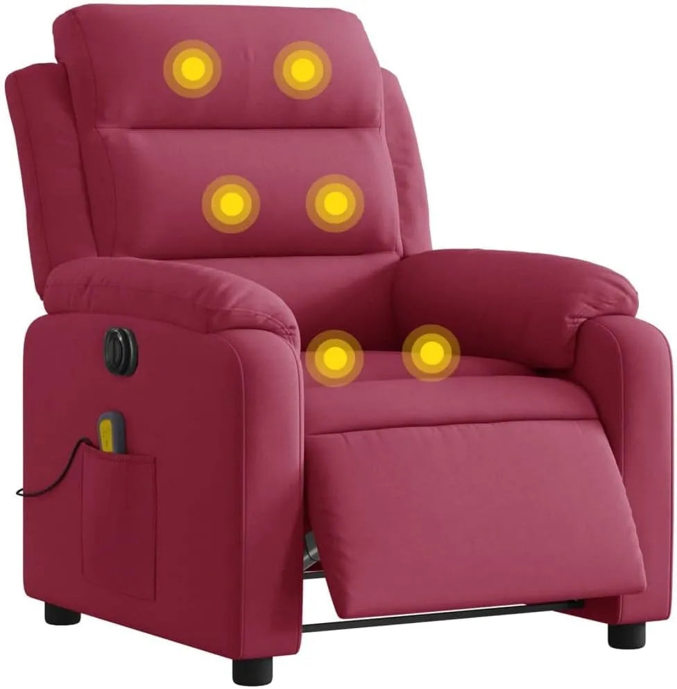 Poltrona relax con massaggio, rosso, vidaXL Poltrona Massaggiante Reclinabile Elettrica Rosso Vino Velluto