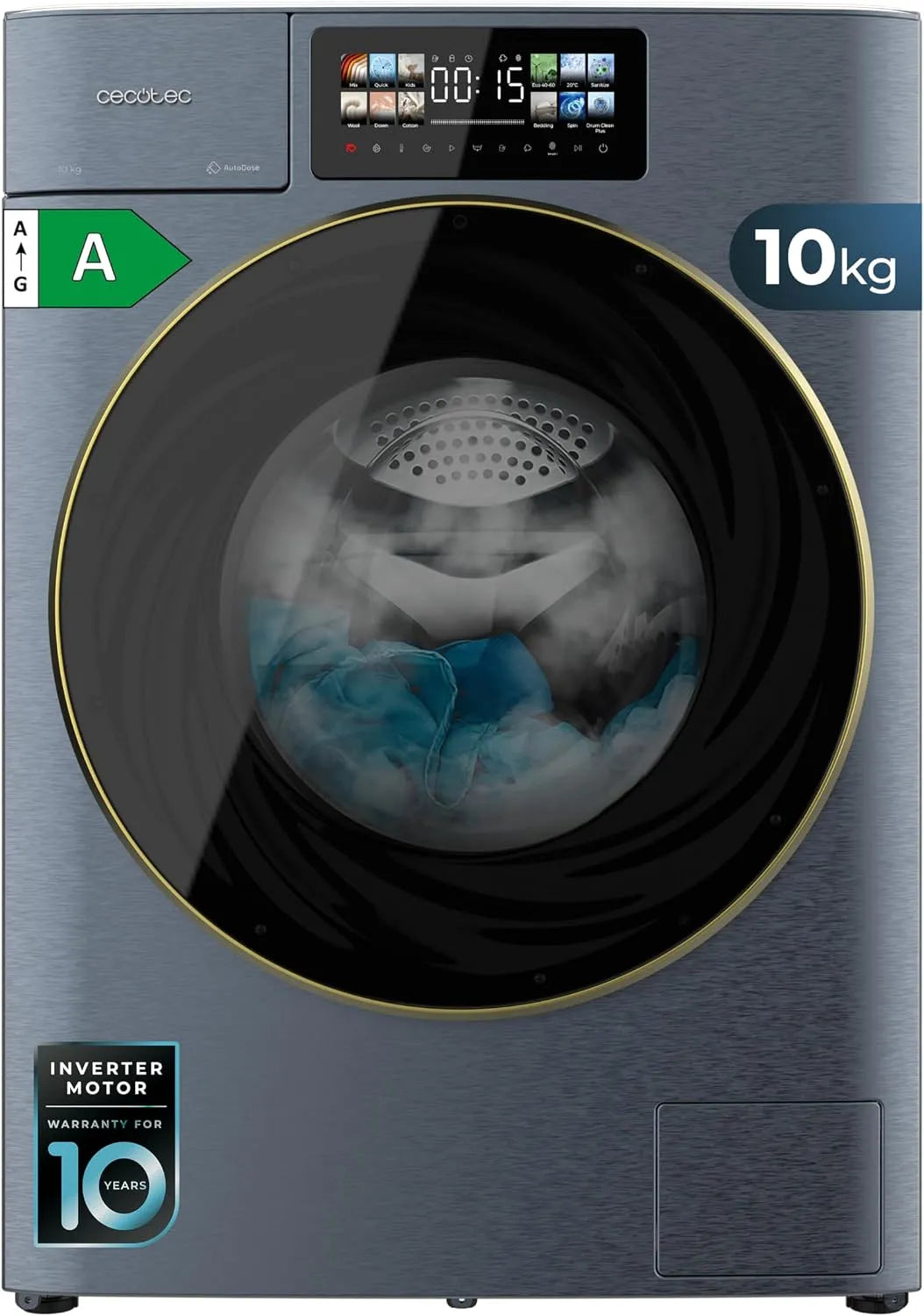 Cecotec Bolero Wash 10-6Kg Lavasciuga, 13 programmi, 6 kg, lavatrice/asciugatrice, effetto 3D, Inverter, Core Matrix Screen 9,2', 1400 rpm