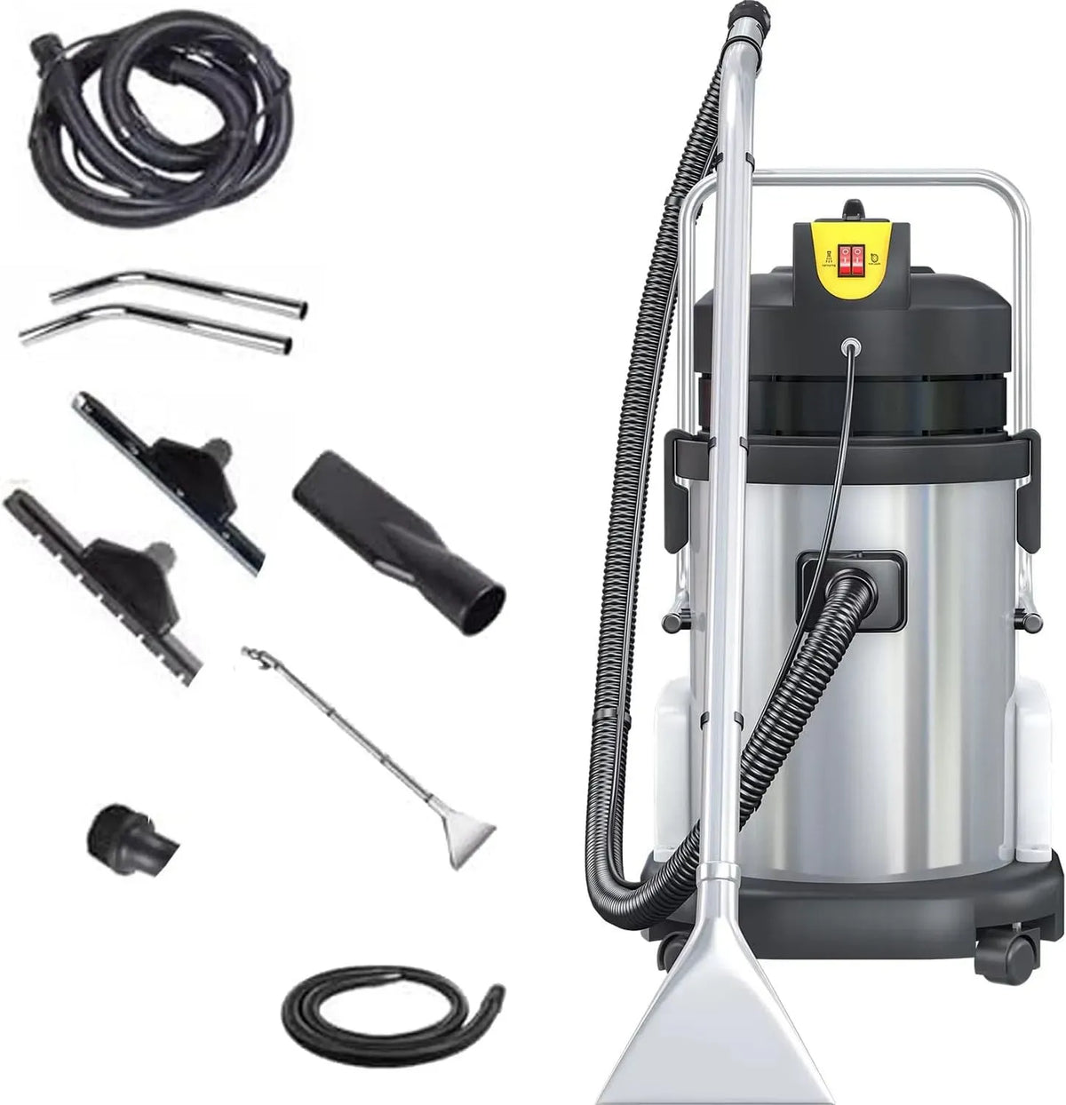 Aspirapolvere, 40 L, ruote di trasporto, acciaio inox, per Pulizia Completa di Tappeti, Cavo da 7 Metri e Ruote