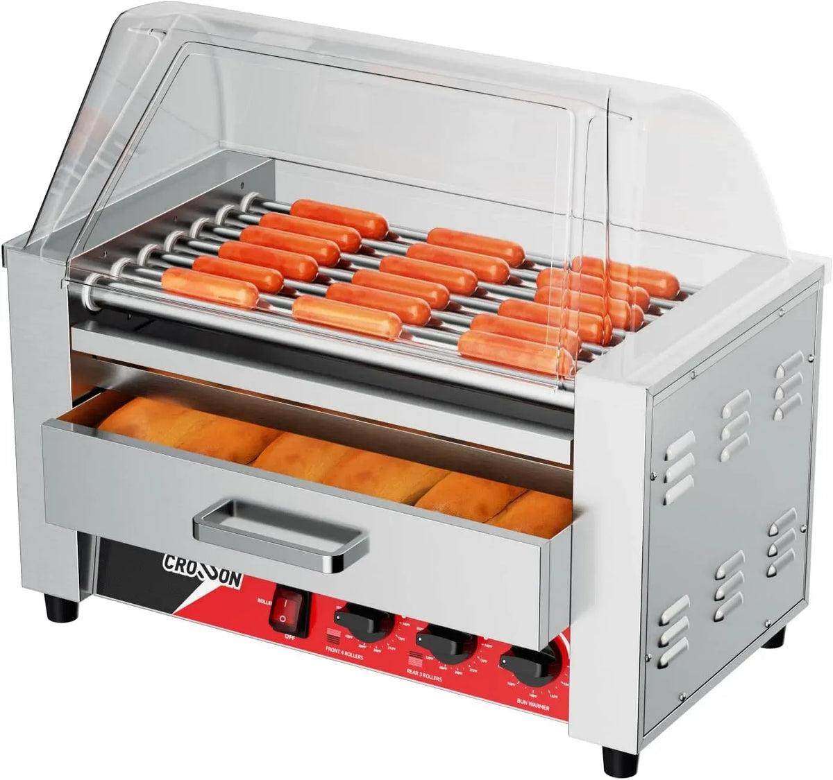 Copertura, 1350 W, professionale, acciaio inox, per Hot Dog in Acciaio Inox 1350W con 7 Rulli, CROSSON