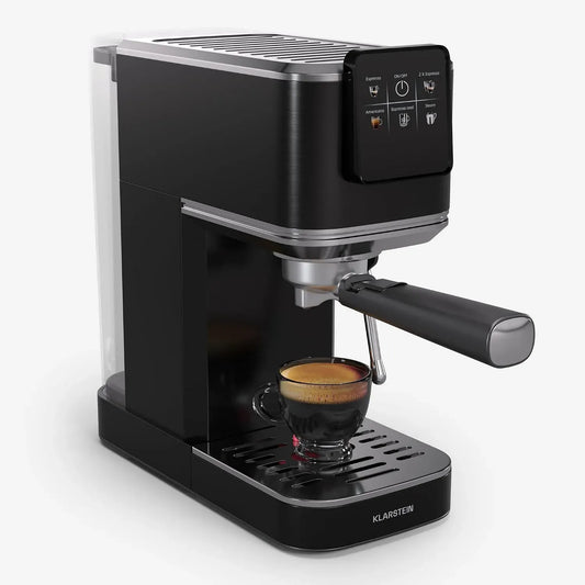 Klarstein Macchina per Caff, macchina da caffè elettrica, 1,2 L, 1350 W, 20 Bar, touch, ampio serbatoio, vapore, stretto, acciaio inox, nero