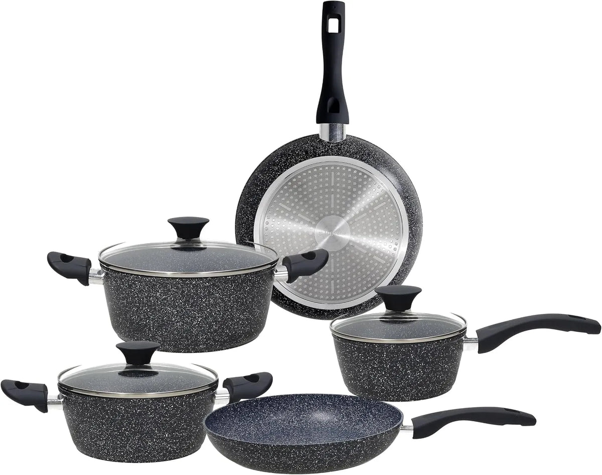 set di pentole e padelle, batteria, 8 pezzi, nero, alluminio