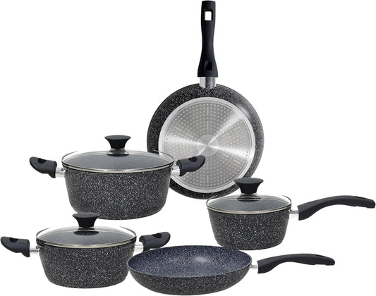 set di pentole e padelle, batteria, 8 pezzi, nero, alluminio
