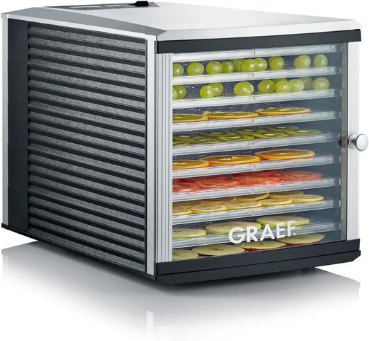 GRAEF DA 510 display trasparente, Disidratatore in argento con display con timer, 30-70°C regolabile, controllo della temperatura, cassetto