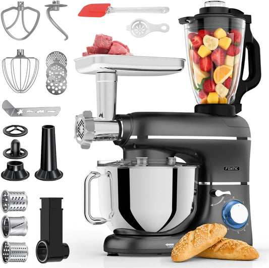 Robot da cucina, 1,5 L, 2000 W, nero, 6 in 1 Impastatrice Planetaria, Frullatore da 1,5L, 6.2 L