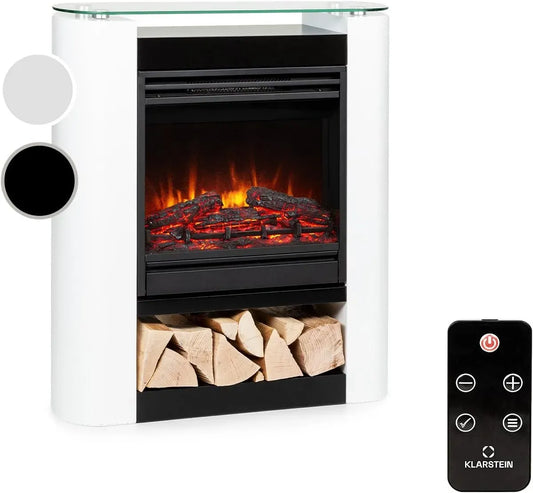 Klarstein Camino Elettrico, Camino da Parete con Mensola, Caminetto 1800W, Riscaldamento Elettrico con Fiamma LED, Finto Telecomando, Timer