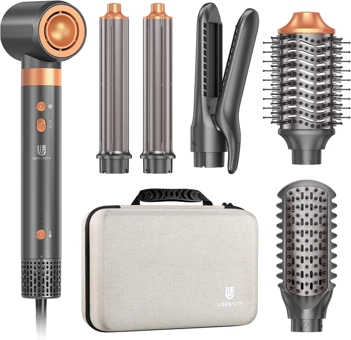 Spazzola, grigio, per Capelli Grigio, webeauty Asciugacapelli Ionico 7 In 1 Spazzola Rotante per Capelli Grigio