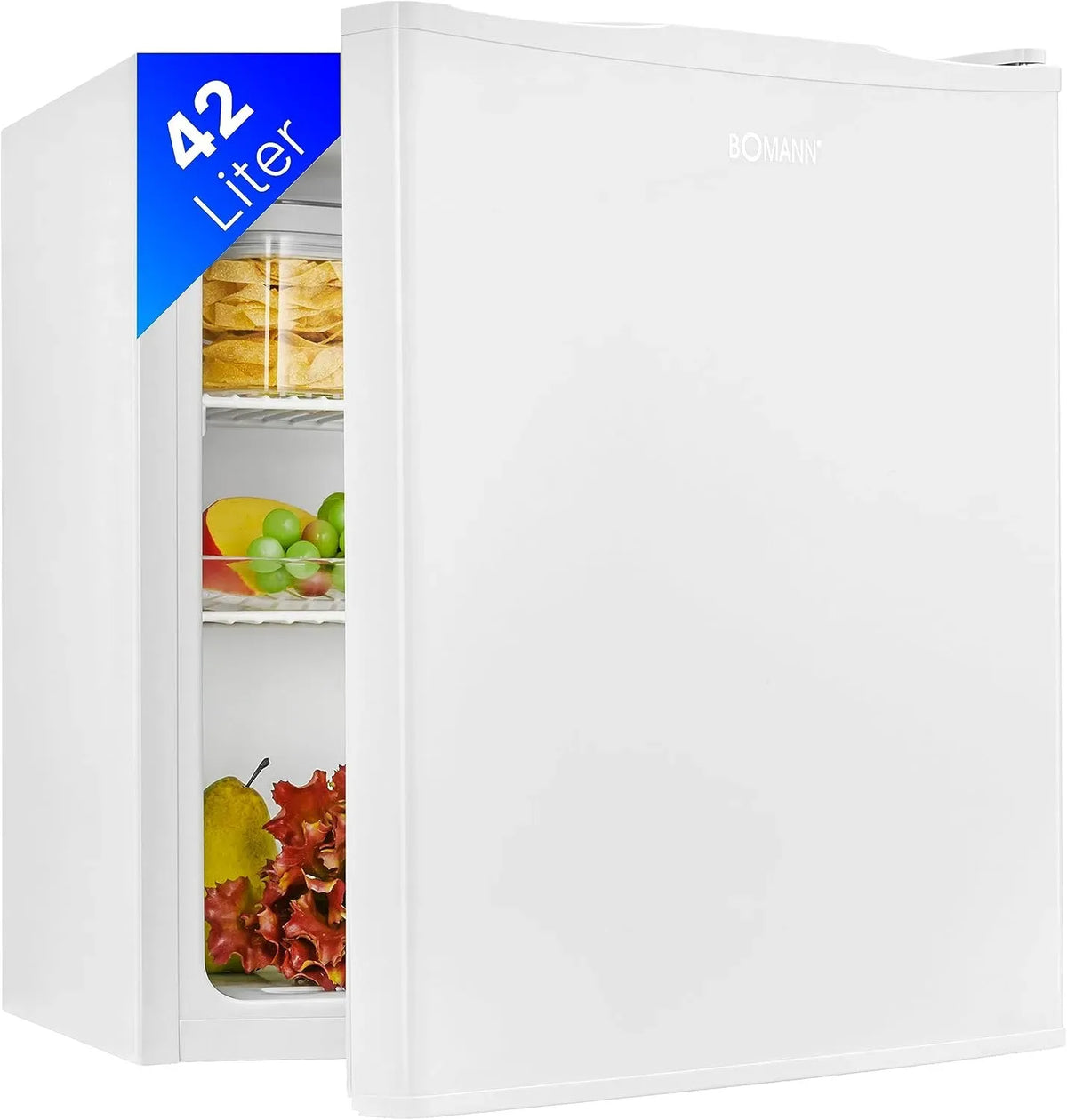 Bomann KB 7346 Drinks Fridge Small for Office, Mini Bar with Interchangeable Door Hinge, per Camping and Gaming, ® Mini Fridge 42 L Net Capacity
