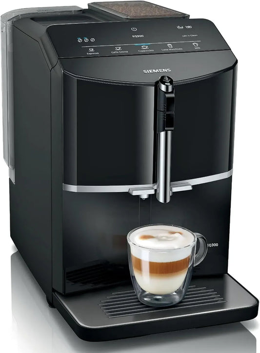 Siemens EQ300 TF301E19 Montalatte, 1300 W, cappuccinatore, touch, nero, funzione OneTouch, macina in ceramica