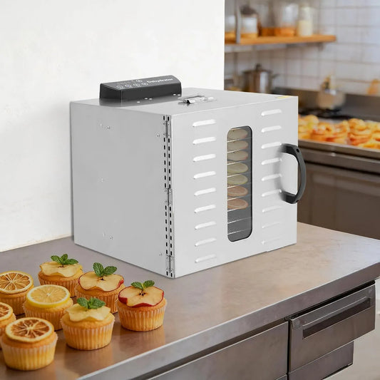 Asciugatrice, 30 a 90 °C, timer, 2 zone di temperatura, acciaio inox, timer 24 ore, disidratatore con 12 vassoi
